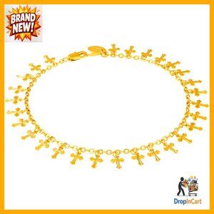 Gold Plated Anklet with Dangling Crosses Faith Inspired Elegant Jewelry